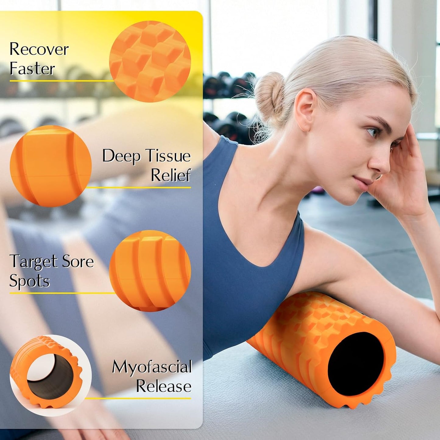 Foam Roller for Deep Tissue Massager High Density Massage Roller | Roller for Muscle Recovery, Relieves Tight, Sore Muscles & Kinks, Improves Mobility & Circulation - Targets Key Body Parts