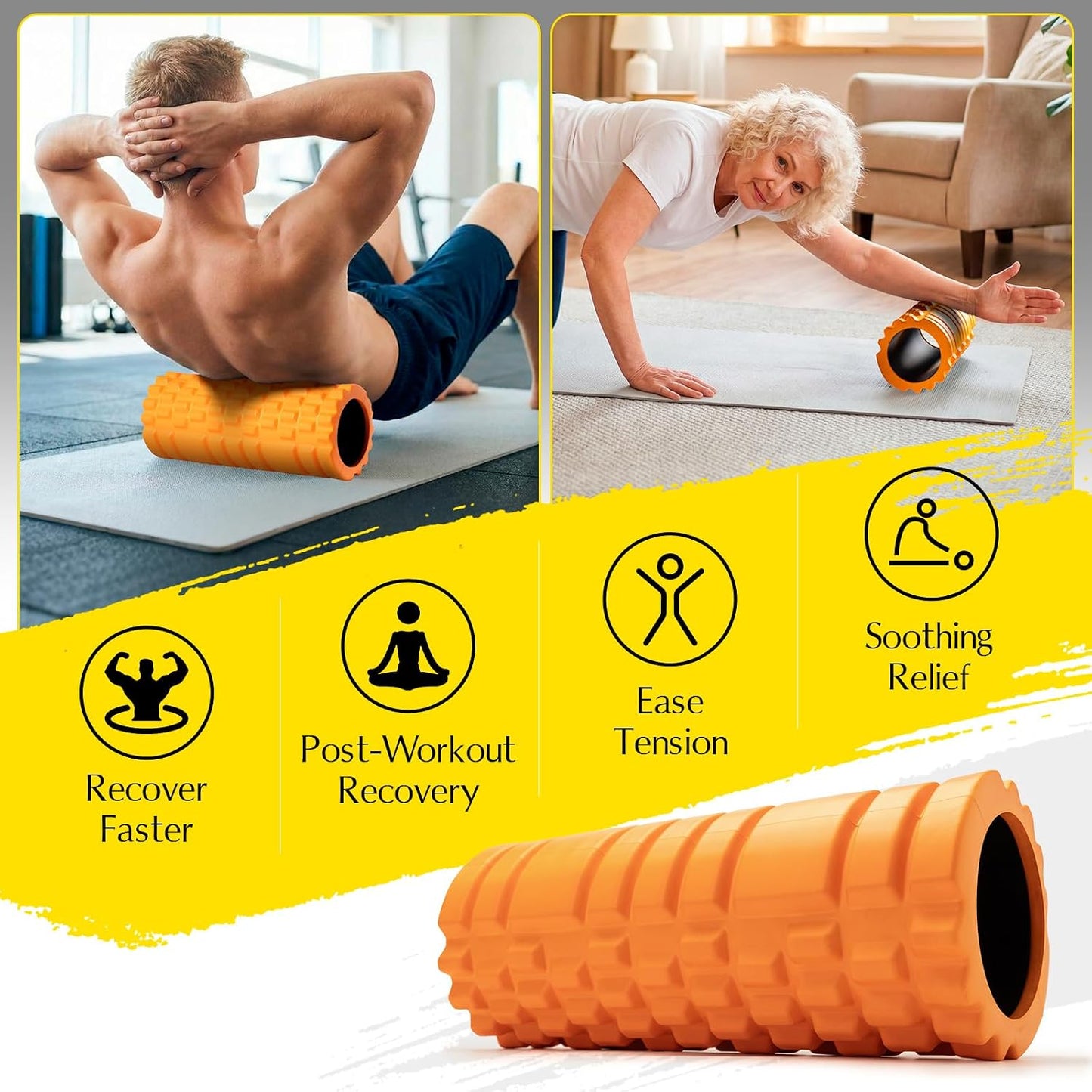 Foam Roller for Deep Tissue Massager High Density Massage Roller | Roller for Muscle Recovery, Relieves Tight, Sore Muscles & Kinks, Improves Mobility & Circulation - Targets Key Body Parts