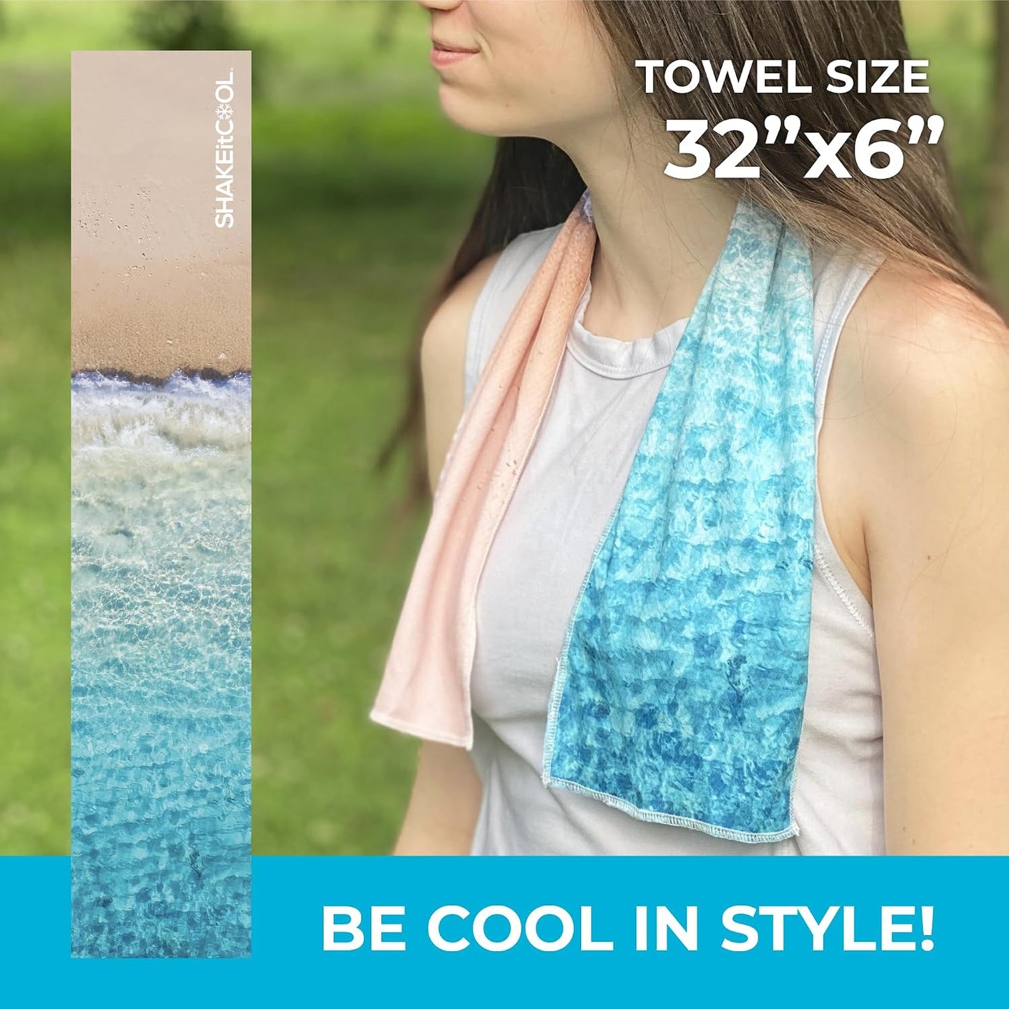 Original Cooling Towel – Be Cool in Style - Heat Relief, Soft, Lightweight, Sun Protection, Easy Clean - Perfect for Biking, Running, Yoga, Gym, Gardening - Blue Wave - Colors A