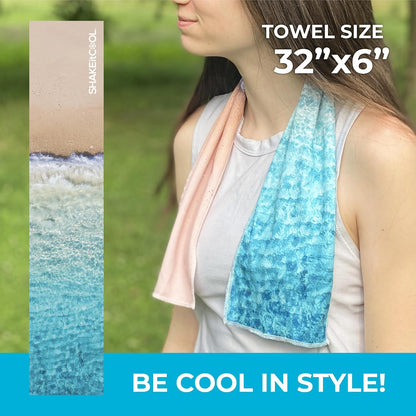 Original Cooling Towel – Be Cool in Style - Heat Relief, Soft, Lightweight, Sun Protection, Easy Clean - Perfect for Biking, Running, Yoga, Gym, Gardening - Blue Wave - Colors A
