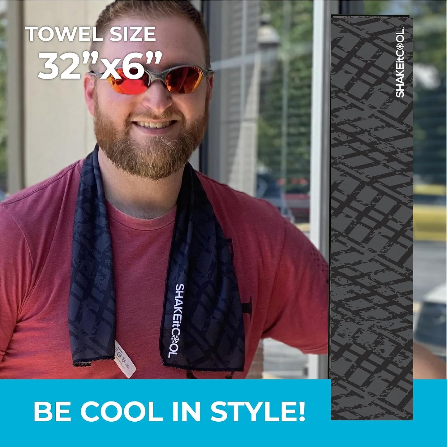 Original Cooling Towel – Be Cool in Style - Heat Relief, Soft, Lightweight, Sun Protection, Easy Clean - Perfect for Biking, Running, Yoga, Gym, Gardening - Blue Wave - Colors A