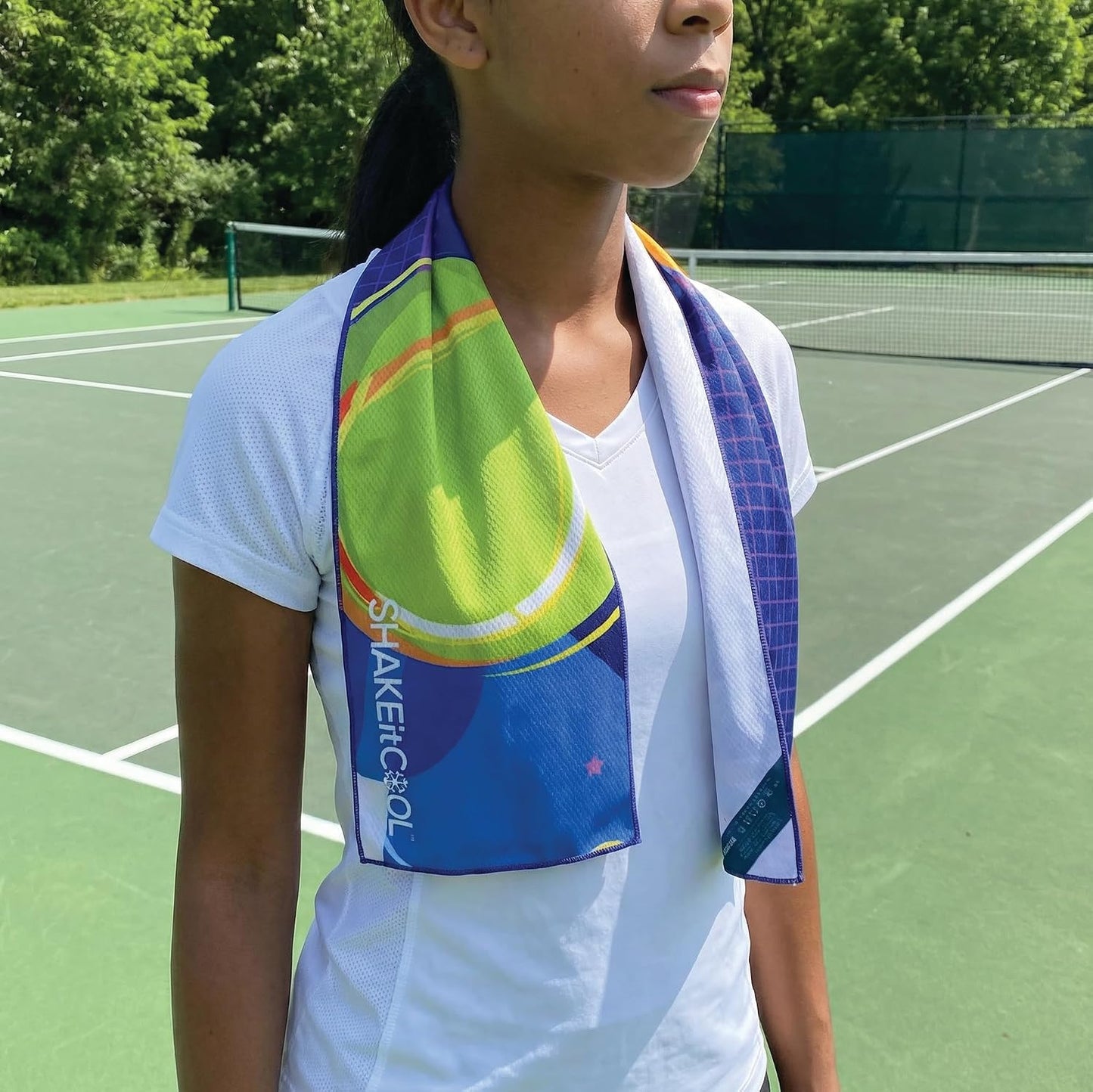 Original Cooling Towel – Be Cool in Style - Heat Relief, Soft, Lightweight, Sun Protection, Easy Clean - Perfect for Biking, Running, Yoga, Gym, Gardening - Blue Wave - Colors A