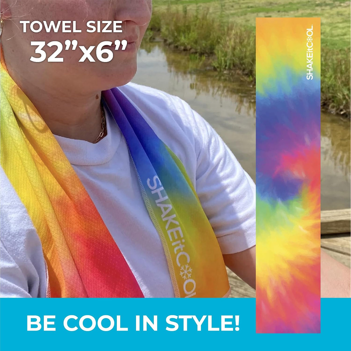 Original Cooling Towel – Be Cool in Style - Heat Relief, Soft, Lightweight, Sun Protection, Easy Clean - Perfect for Biking, Running, Yoga, Gym, Gardening - Blue Wave - Colors A