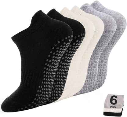 5 Pairs Pilates Socks with Grips for Women Non Slip Grip Yoga Crew Socks for Barre Hospital Barefoot