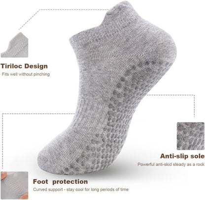 5 Pairs Pilates Socks with Grips for Women Non Slip Grip Yoga Crew Socks for Barre Hospital Barefoot