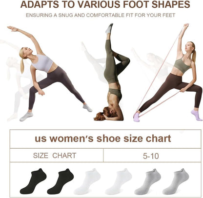 5 Pairs Pilates Socks with Grips for Women Non Slip Grip Yoga Crew Socks for Barre Hospital Barefoot