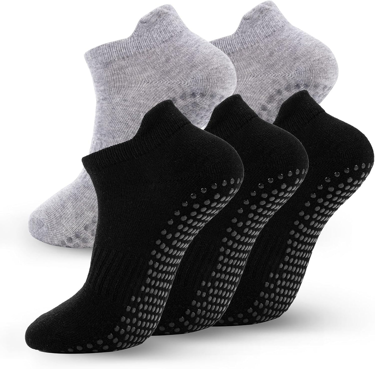 5 Pairs Pilates Socks with Grips for Women Non Slip Grip Yoga Crew Socks for Barre Hospital Barefoot