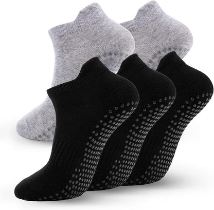 5 Pairs Pilates Socks with Grips for Women Non Slip Grip Yoga Crew Socks for Barre Hospital Barefoot