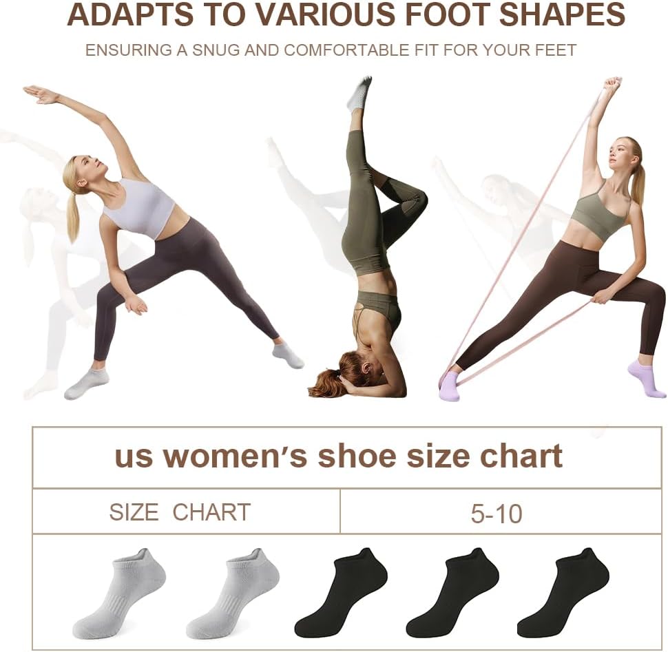 5 Pairs Pilates Socks with Grips for Women Non Slip Grip Yoga Crew Socks for Barre Hospital Barefoot