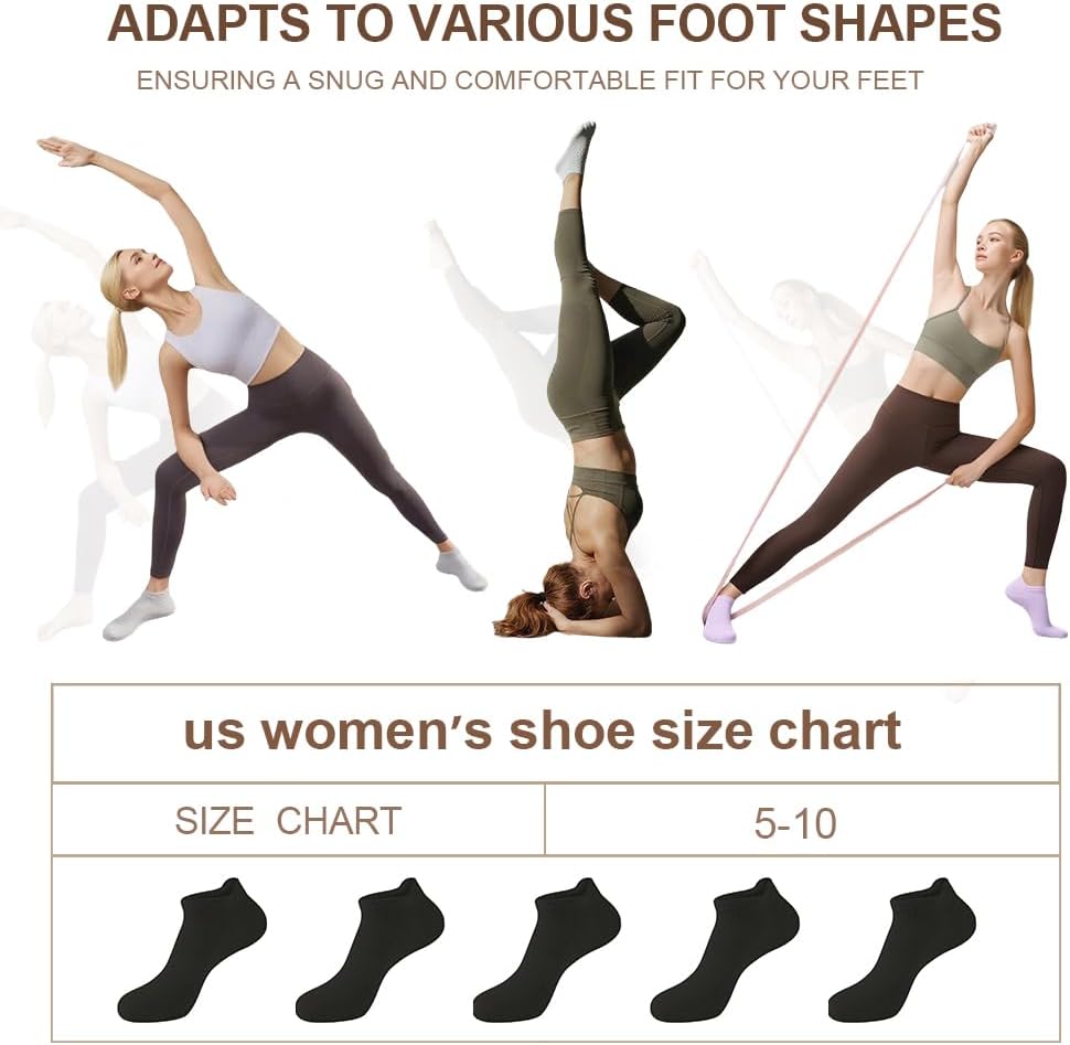 5 Pairs Pilates Socks with Grips for Women Non Slip Grip Yoga Crew Socks for Barre Hospital Barefoot