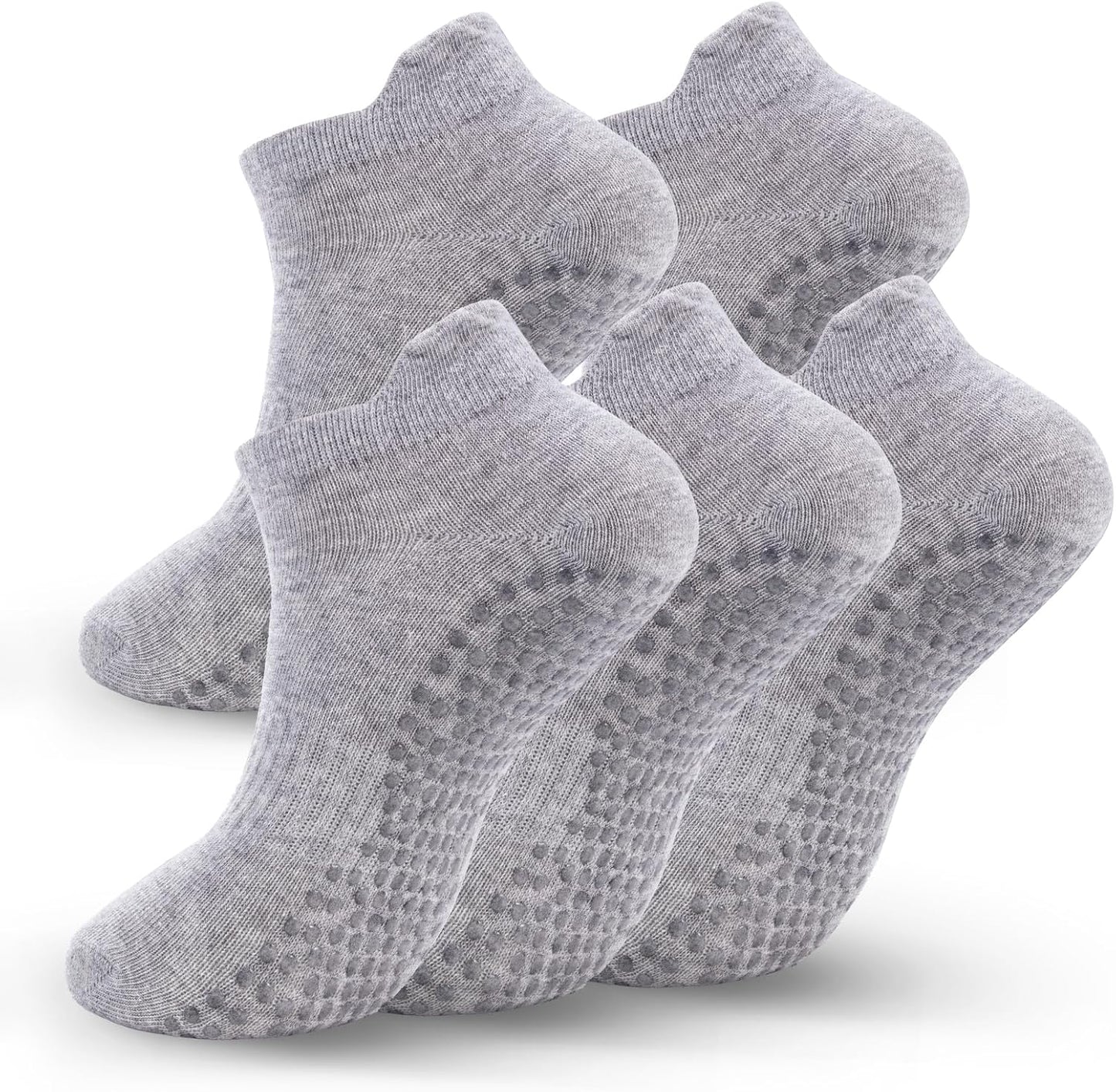 5 Pairs Pilates Socks with Grips for Women Non Slip Grip Yoga Crew Socks for Barre Hospital Barefoot