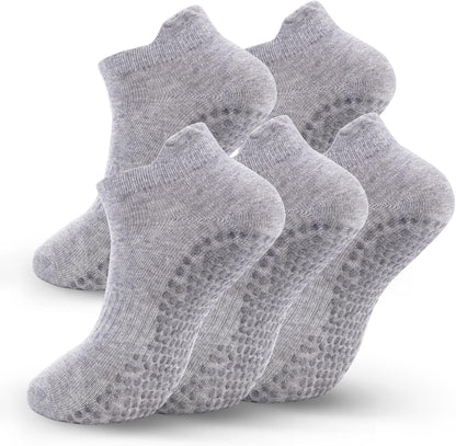 5 Pairs Pilates Socks with Grips for Women Non Slip Grip Yoga Crew Socks for Barre Hospital Barefoot