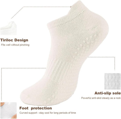 5 Pairs Pilates Socks with Grips for Women Non Slip Grip Yoga Crew Socks for Barre Hospital Barefoot