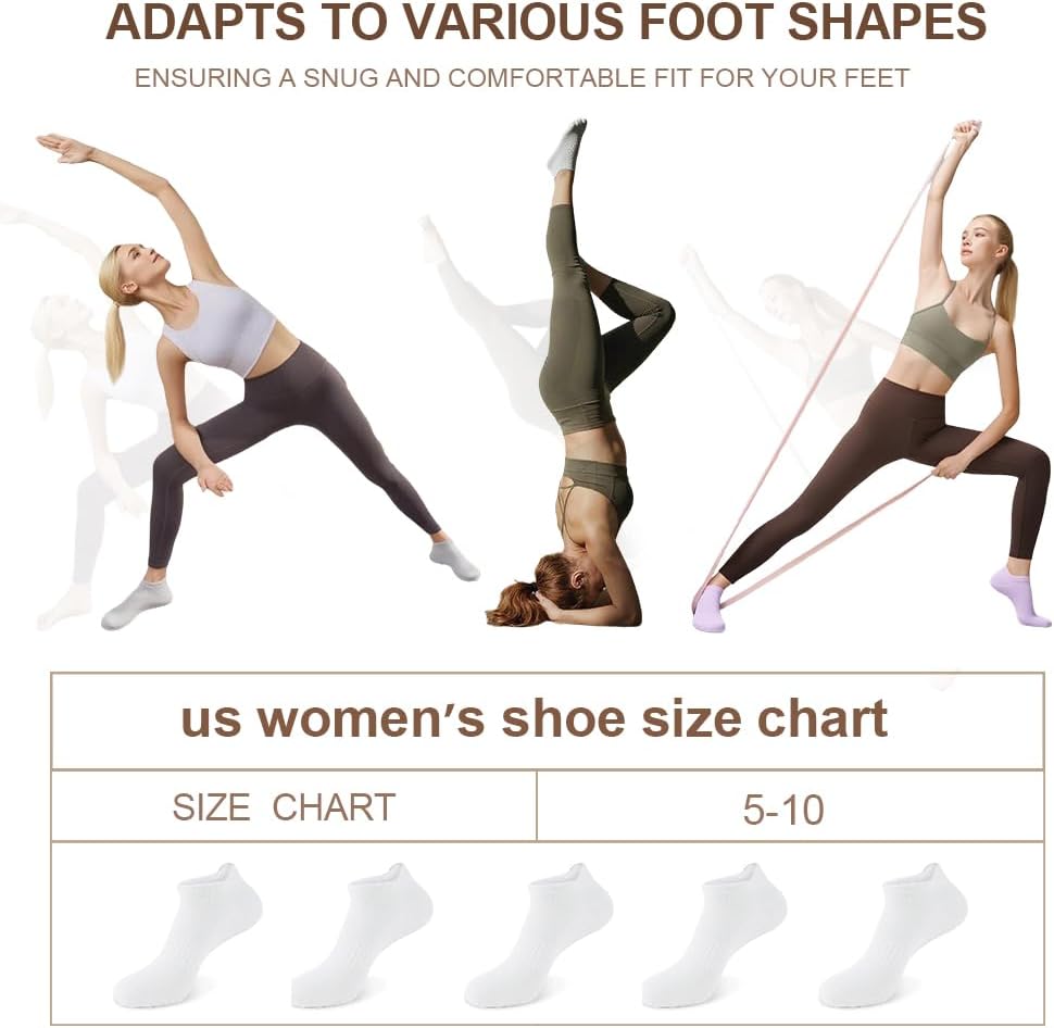 5 Pairs Pilates Socks with Grips for Women Non Slip Grip Yoga Crew Socks for Barre Hospital Barefoot