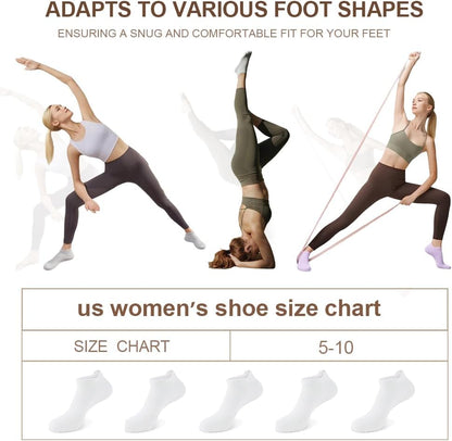 5 Pairs Pilates Socks with Grips for Women Non Slip Grip Yoga Crew Socks for Barre Hospital Barefoot
