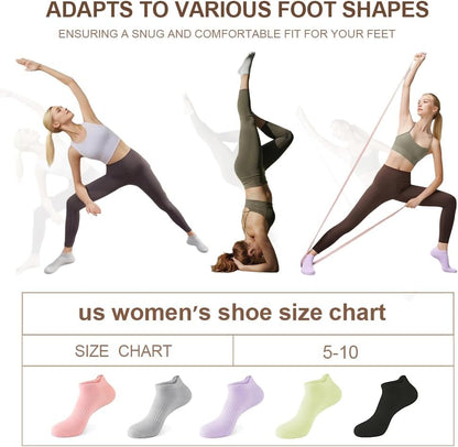 5 Pairs Pilates Socks with Grips for Women Non Slip Grip Yoga Crew Socks for Barre Hospital Barefoot