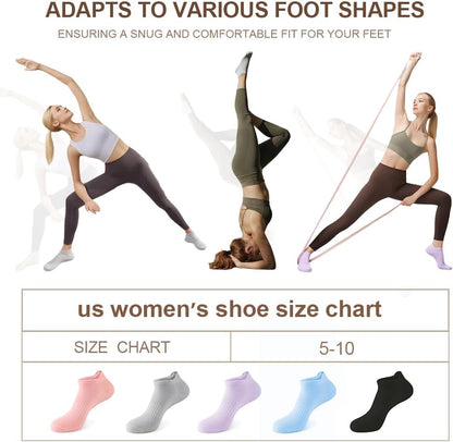 5 Pairs Pilates Socks with Grips for Women Non Slip Grip Yoga Crew Socks for Barre Hospital Barefoot