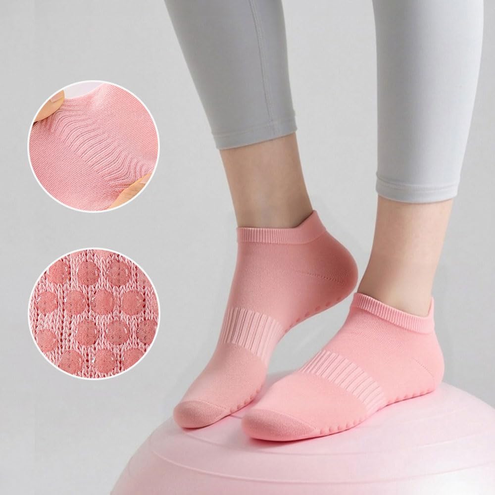 5 Pairs Pilates Socks with Grips for Women Non Slip Grip Yoga Crew Socks for Barre Hospital Barefoot