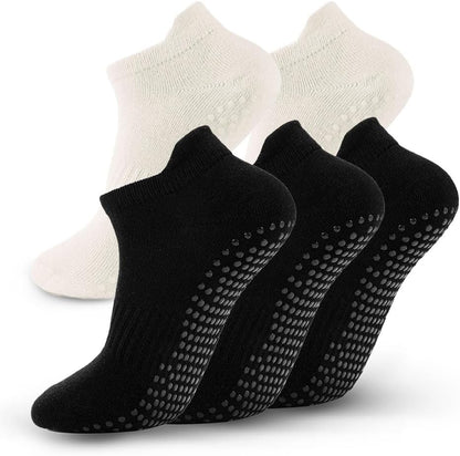 5 Pairs Pilates Socks with Grips for Women Non Slip Grip Yoga Crew Socks for Barre Hospital Barefoot