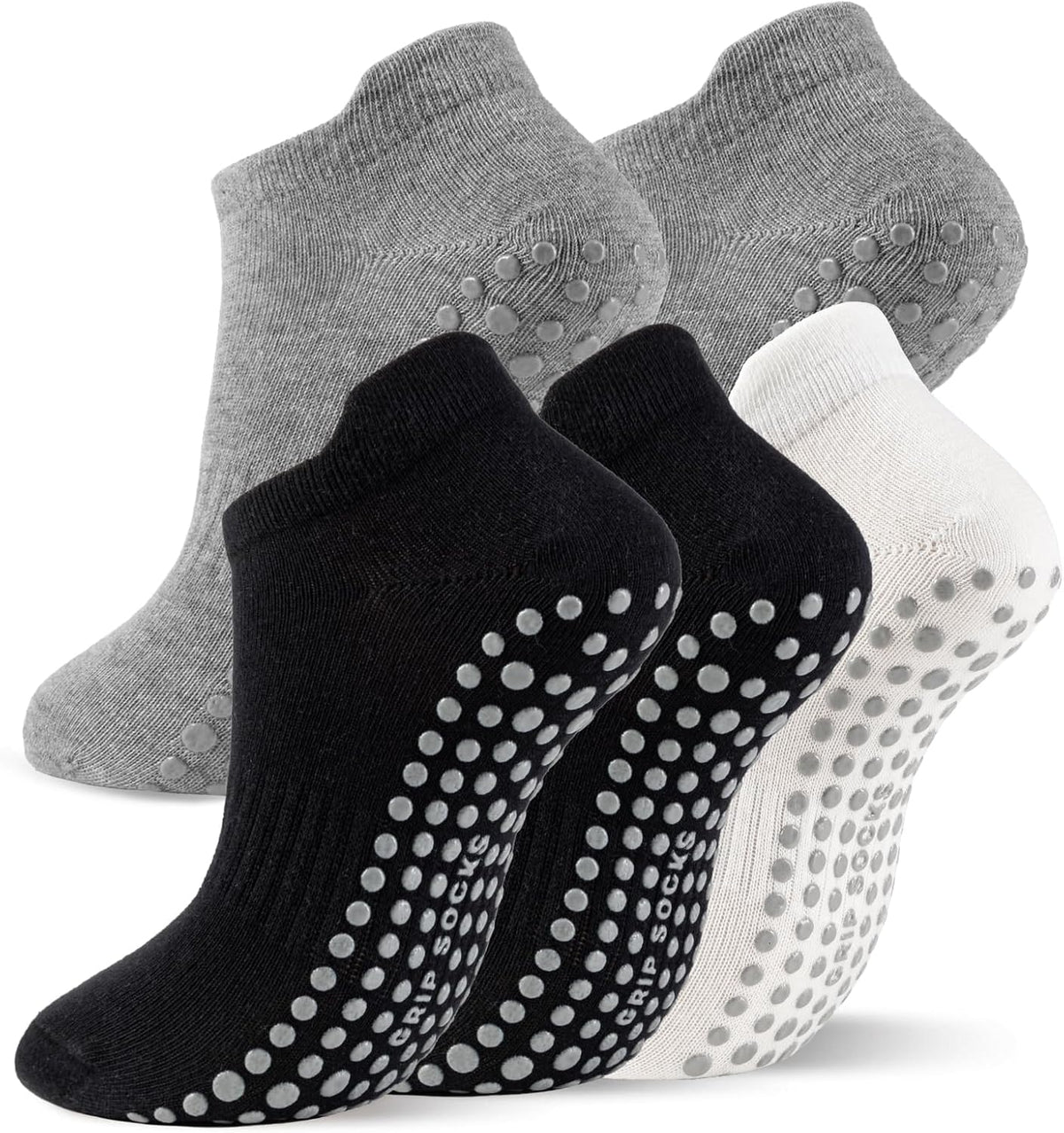 5 Pairs Pilates Socks with Grips for Women Non Slip Grip Yoga Crew Socks for Barre Hospital Barefoot
