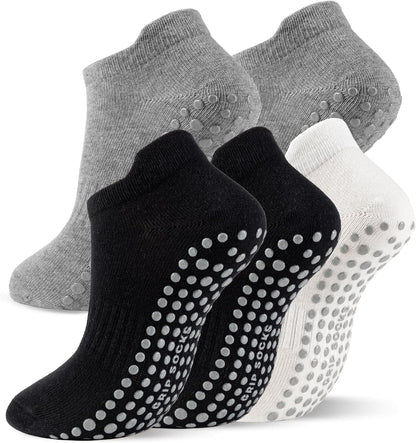 5 Pairs Pilates Socks with Grips for Women Non Slip Grip Yoga Crew Socks for Barre Hospital Barefoot