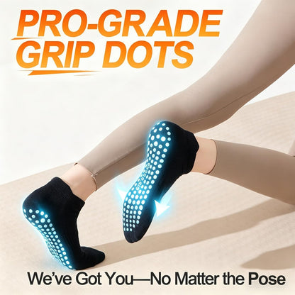 5 Pairs Pilates Socks with Grips for Women Non Slip Grip Yoga Crew Socks for Barre Hospital Barefoot