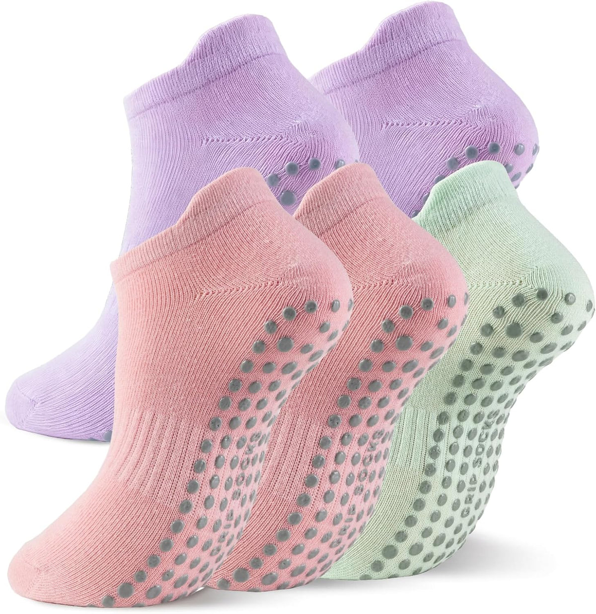 5 Pairs Pilates Socks with Grips for Women Non Slip Grip Yoga Crew Socks for Barre Hospital Barefoot
