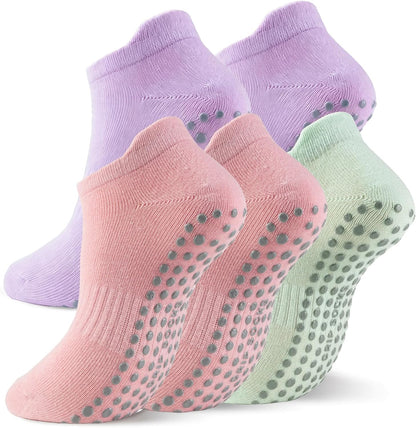 5 Pairs Pilates Socks with Grips for Women Non Slip Grip Yoga Crew Socks for Barre Hospital Barefoot