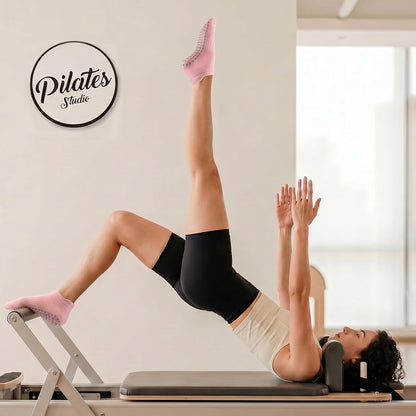 5 Pairs Pilates Socks with Grips for Women Non Slip Grip Yoga Crew Socks for Barre Hospital Barefoot