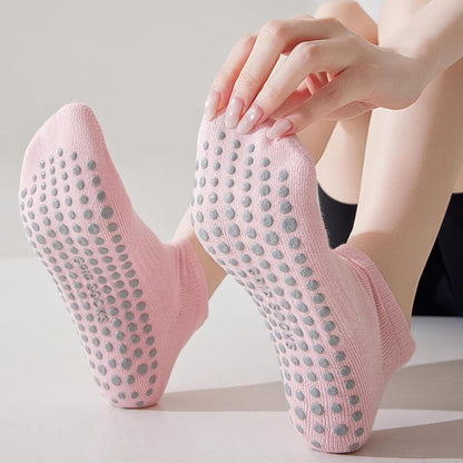 5 Pairs Pilates Socks with Grips for Women Non Slip Grip Yoga Crew Socks for Barre Hospital Barefoot