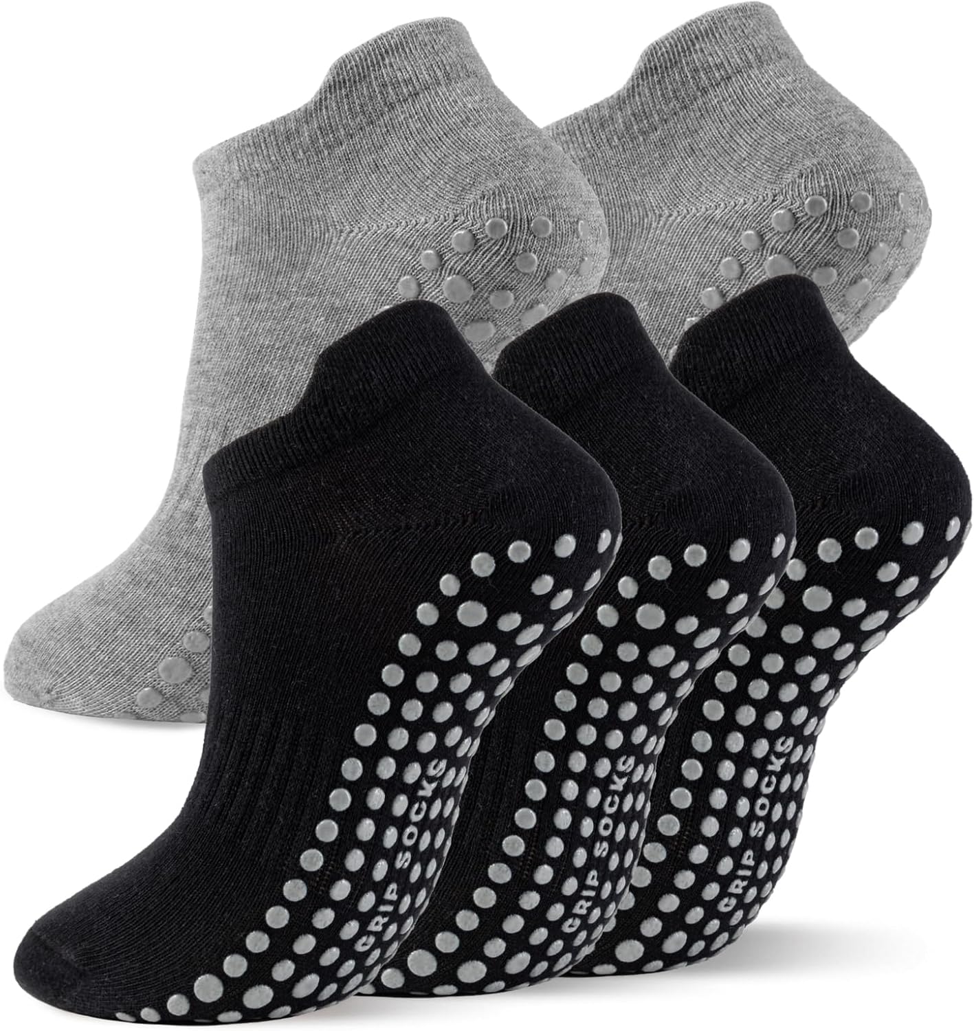 5 Pairs Pilates Socks with Grips for Women Non Slip Grip Yoga Crew Socks for Barre Hospital Barefoot
