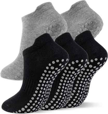 5 Pairs Pilates Socks with Grips for Women Non Slip Grip Yoga Crew Socks for Barre Hospital Barefoot