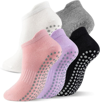 5 Pairs Pilates Socks with Grips for Women Non Slip Grip Yoga Crew Socks for Barre Hospital Barefoot