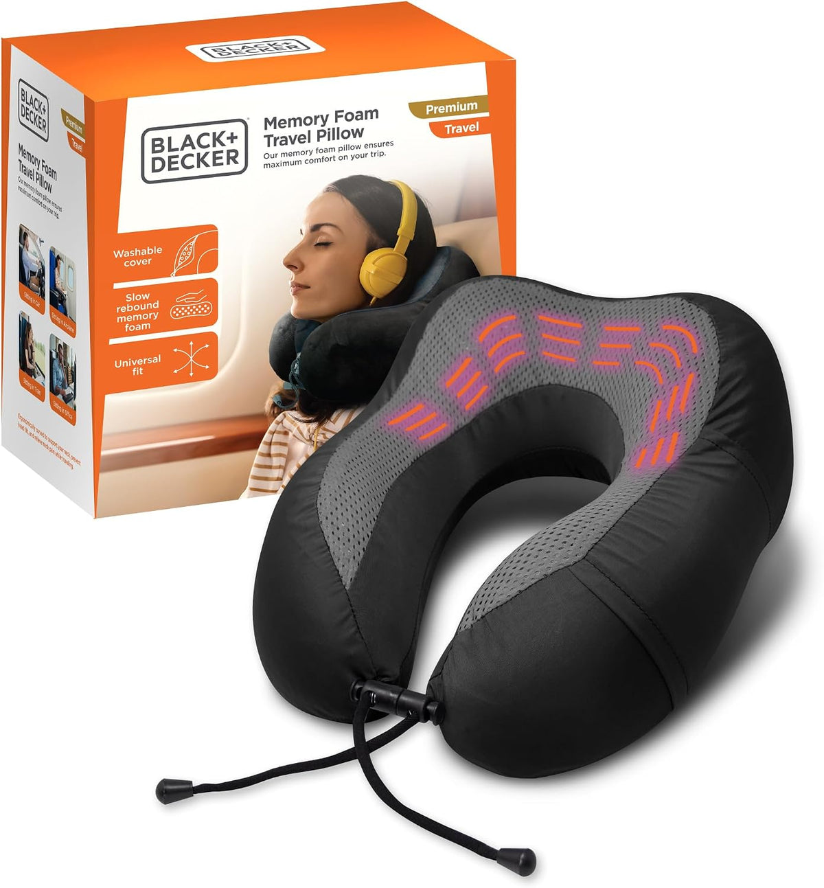 Cooling Gel Memory Foam Neck Pillow – Travel Pillow for Plane, Car & Train – Ergonomic Neck Support, Slow Rebound Memory Foam, Washable Cover, Universal Fit, Grey
