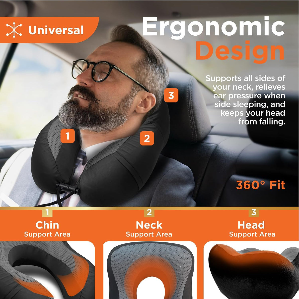 Cooling Gel Memory Foam Neck Pillow – Travel Pillow for Plane, Car & Train – Ergonomic Neck Support, Slow Rebound Memory Foam, Washable Cover, Universal Fit, Grey
