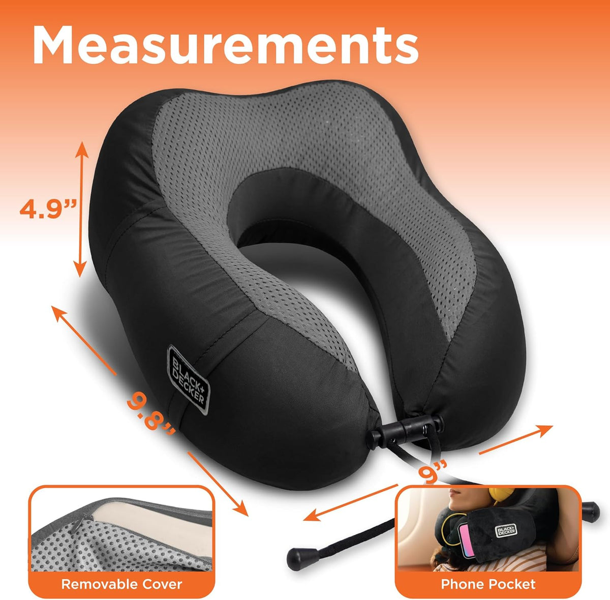 Cooling Gel Memory Foam Neck Pillow – Travel Pillow for Plane, Car & Train – Ergonomic Neck Support, Slow Rebound Memory Foam, Washable Cover, Universal Fit, Grey