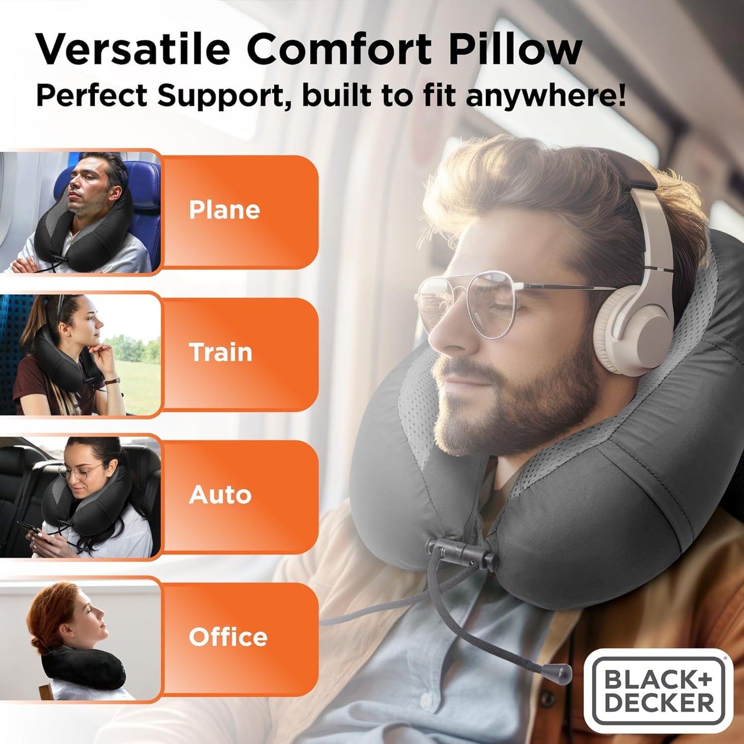 Cooling Gel Memory Foam Neck Pillow – Travel Pillow for Plane, Car & Train – Ergonomic Neck Support, Slow Rebound Memory Foam, Washable Cover, Universal Fit, Grey