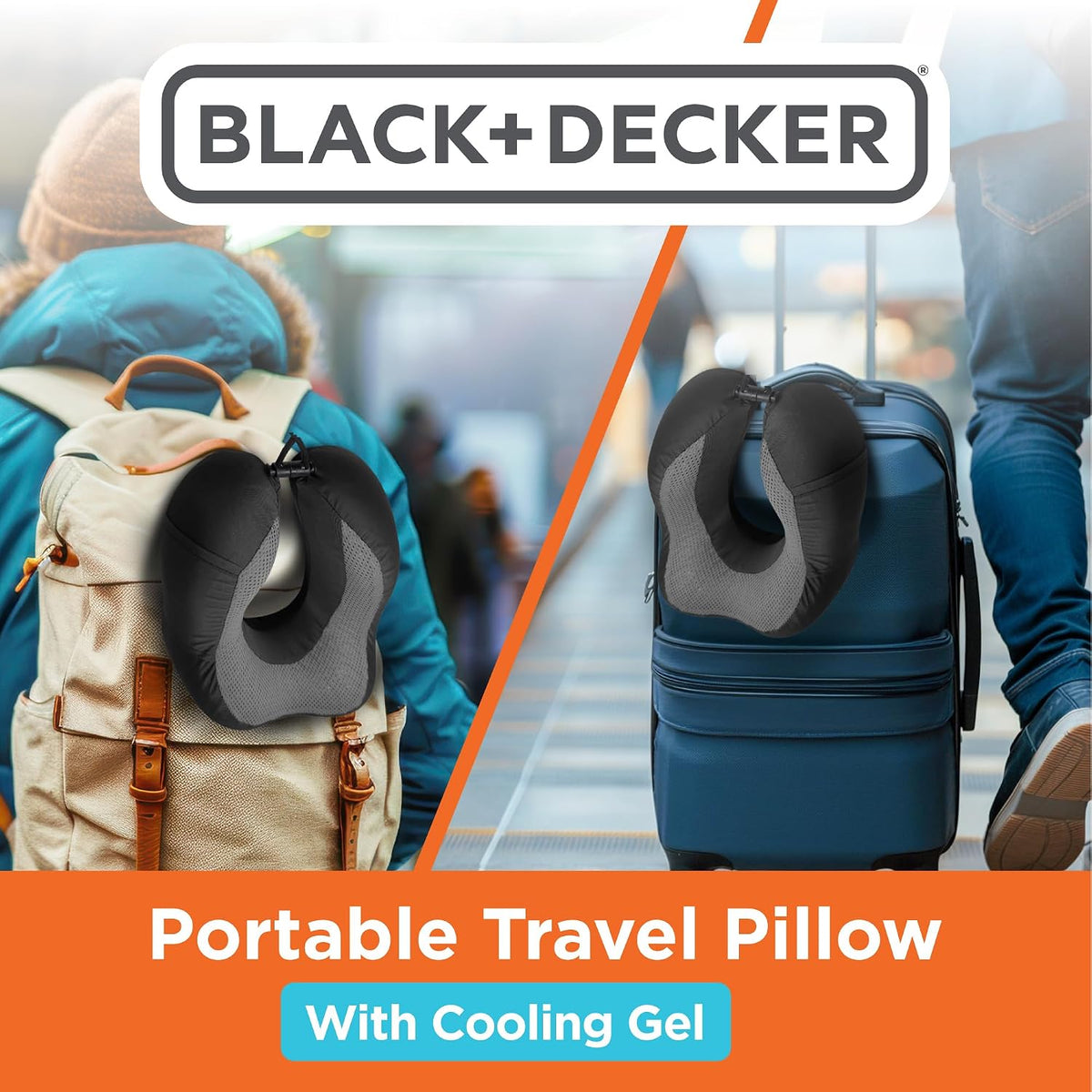 Cooling Gel Memory Foam Neck Pillow – Travel Pillow for Plane, Car & Train – Ergonomic Neck Support, Slow Rebound Memory Foam, Washable Cover, Universal Fit, Grey