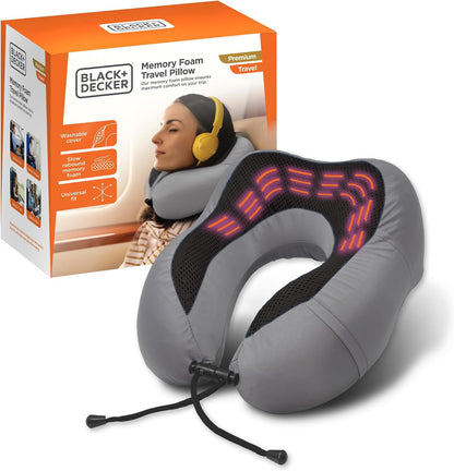 Cooling Gel Memory Foam Neck Pillow – Travel Pillow for Plane, Car & Train – Ergonomic Neck Support, Slow Rebound Memory Foam, Washable Cover, Universal Fit, Grey