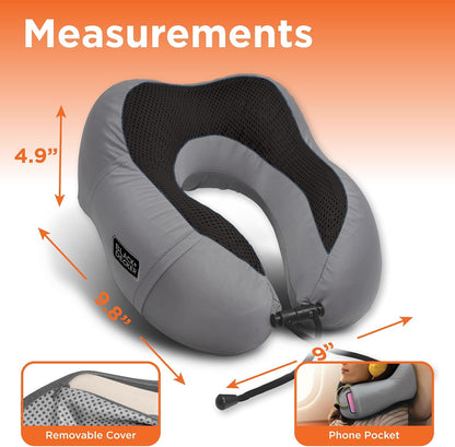 Cooling Gel Memory Foam Neck Pillow – Travel Pillow for Plane, Car & Train – Ergonomic Neck Support, Slow Rebound Memory Foam, Washable Cover, Universal Fit, Grey
