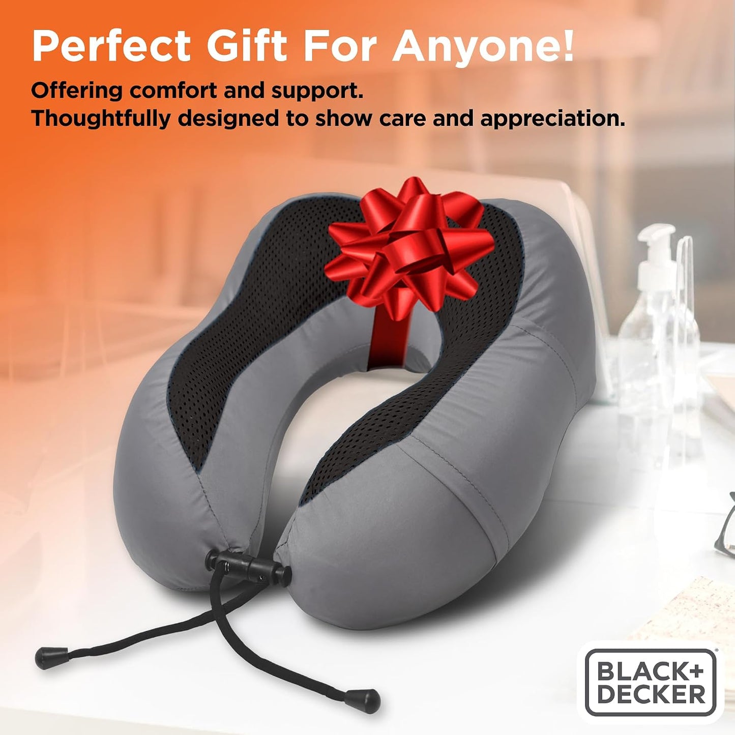 Cooling Gel Memory Foam Neck Pillow – Travel Pillow for Plane, Car & Train – Ergonomic Neck Support, Slow Rebound Memory Foam, Washable Cover, Universal Fit, Grey