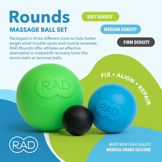 Rounds – 3 Density Yoga Massage Ball Set for Deep Tissue Myofascial Release – Therapy Balls for Feet, Back, Neck, Jaw & Forearms – Trigger Point & Mobility Therapy (3-Pack)