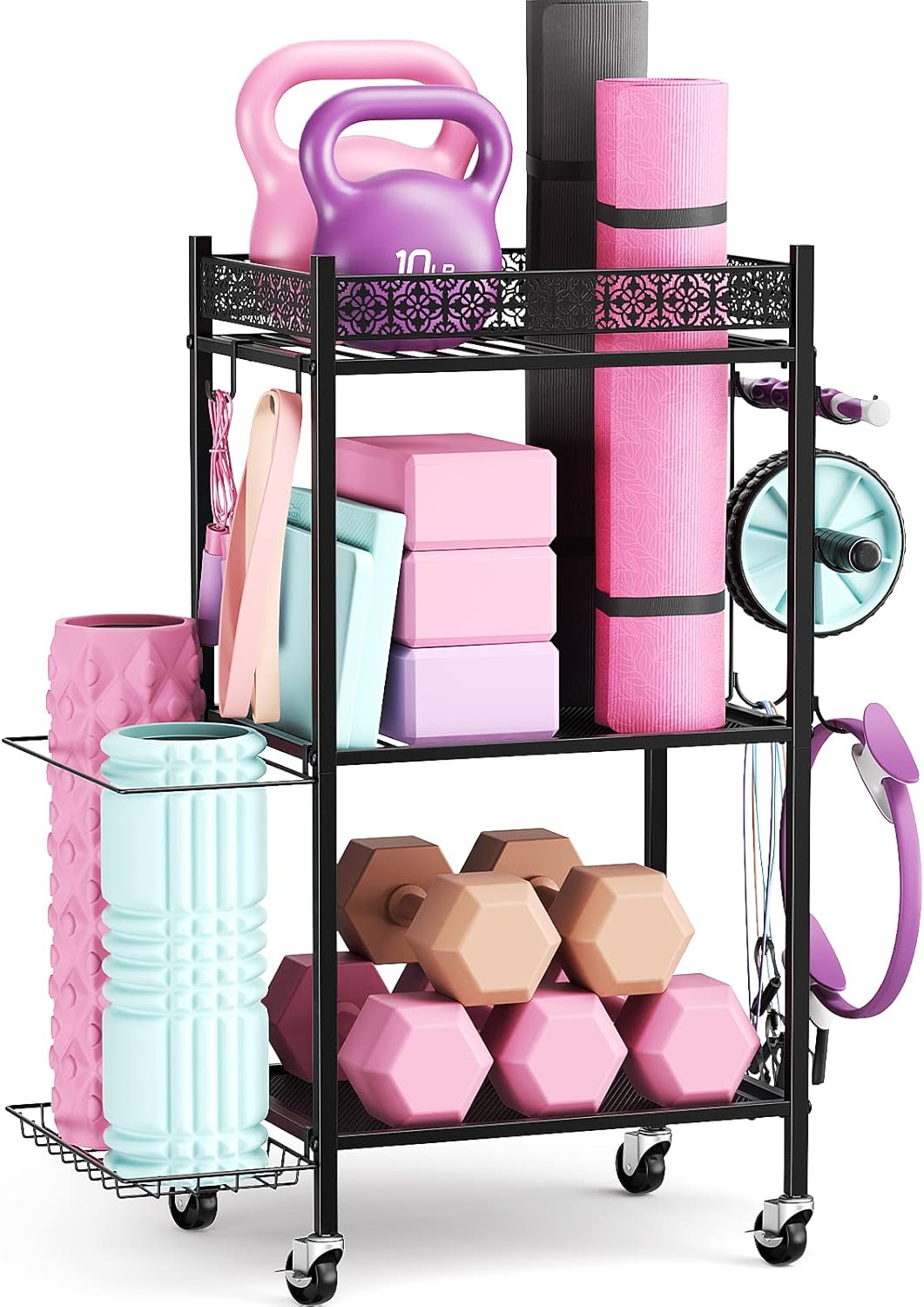 Yoga Mat Storage Rack, Home Gym Storage Rack, Workout Storage for Yoga Mat, Foam Roller, Gym Organizer Gym Equipment Storage for Home Exercise and Fitness Gear