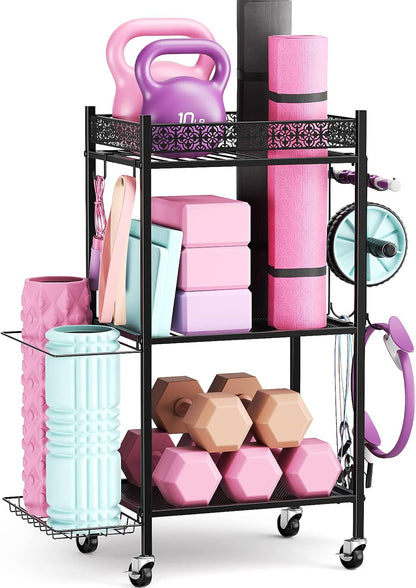 Yoga Mat Storage Rack, Home Gym Storage Rack, Workout Storage for Yoga Mat, Foam Roller, Gym Organizer Gym Equipment Storage for Home Exercise and Fitness Gear