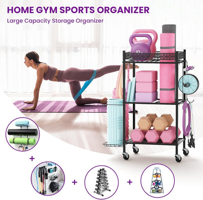 Yoga Mat Storage Rack, Home Gym Storage Rack, Workout Storage for Yoga Mat, Foam Roller, Gym Organizer Gym Equipment Storage for Home Exercise and Fitness Gear