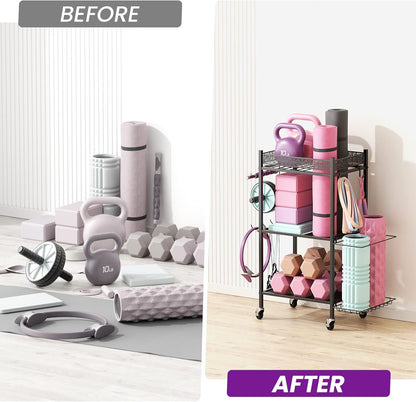 Yoga Mat Storage Rack, Home Gym Storage Rack, Workout Storage for Yoga Mat, Foam Roller, Gym Organizer Gym Equipment Storage for Home Exercise and Fitness Gear