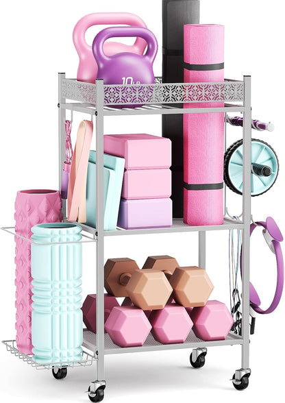 Yoga Mat Storage Rack, Home Gym Storage Rack, Workout Storage for Yoga Mat, Foam Roller, Gym Organizer Gym Equipment Storage for Home Exercise and Fitness Gear