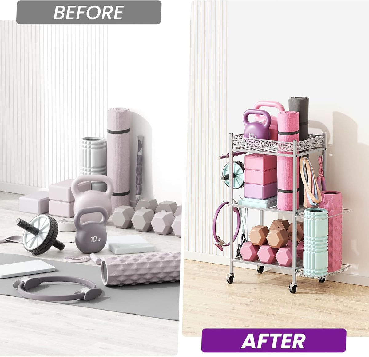 Yoga Mat Storage Rack, Home Gym Storage Rack, Workout Storage for Yoga Mat, Foam Roller, Gym Organizer Gym Equipment Storage for Home Exercise and Fitness Gear