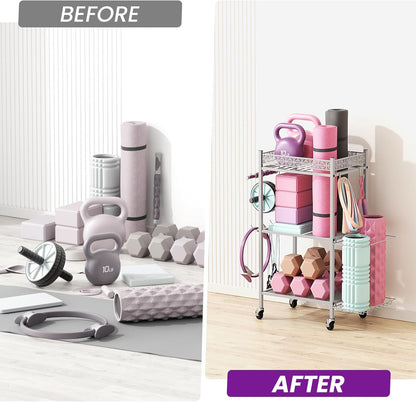 Yoga Mat Storage Rack, Home Gym Storage Rack, Workout Storage for Yoga Mat, Foam Roller, Gym Organizer Gym Equipment Storage for Home Exercise and Fitness Gear
