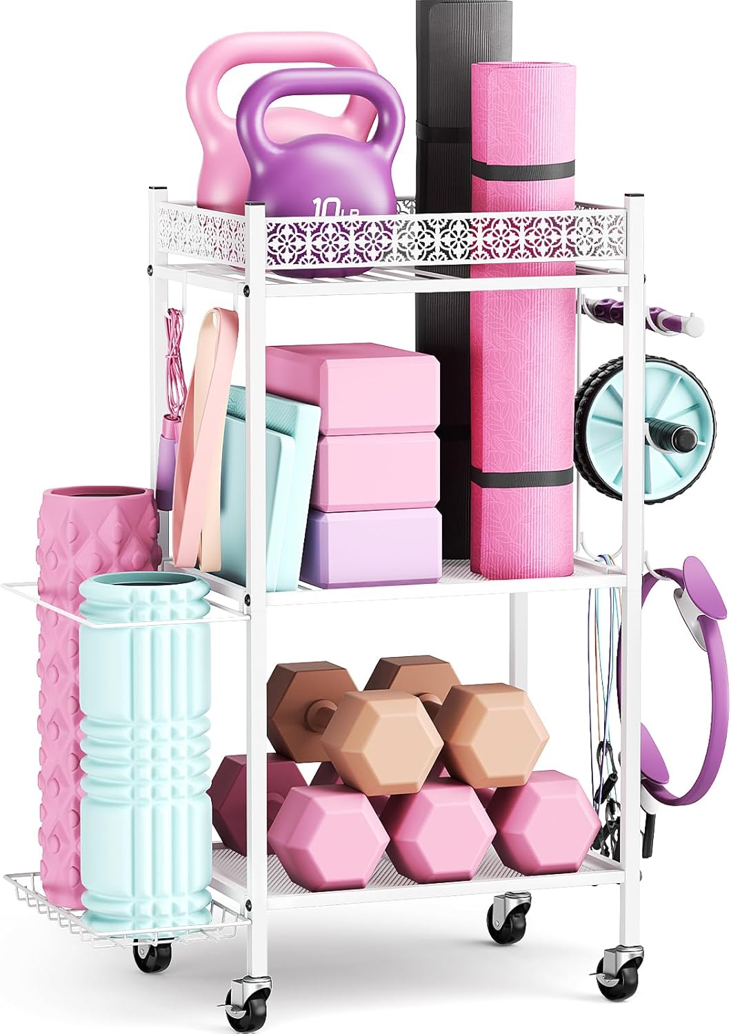 Yoga Mat Storage Rack, Home Gym Storage Rack, Workout Storage for Yoga Mat, Foam Roller, Gym Organizer Gym Equipment Storage for Home Exercise and Fitness Gear